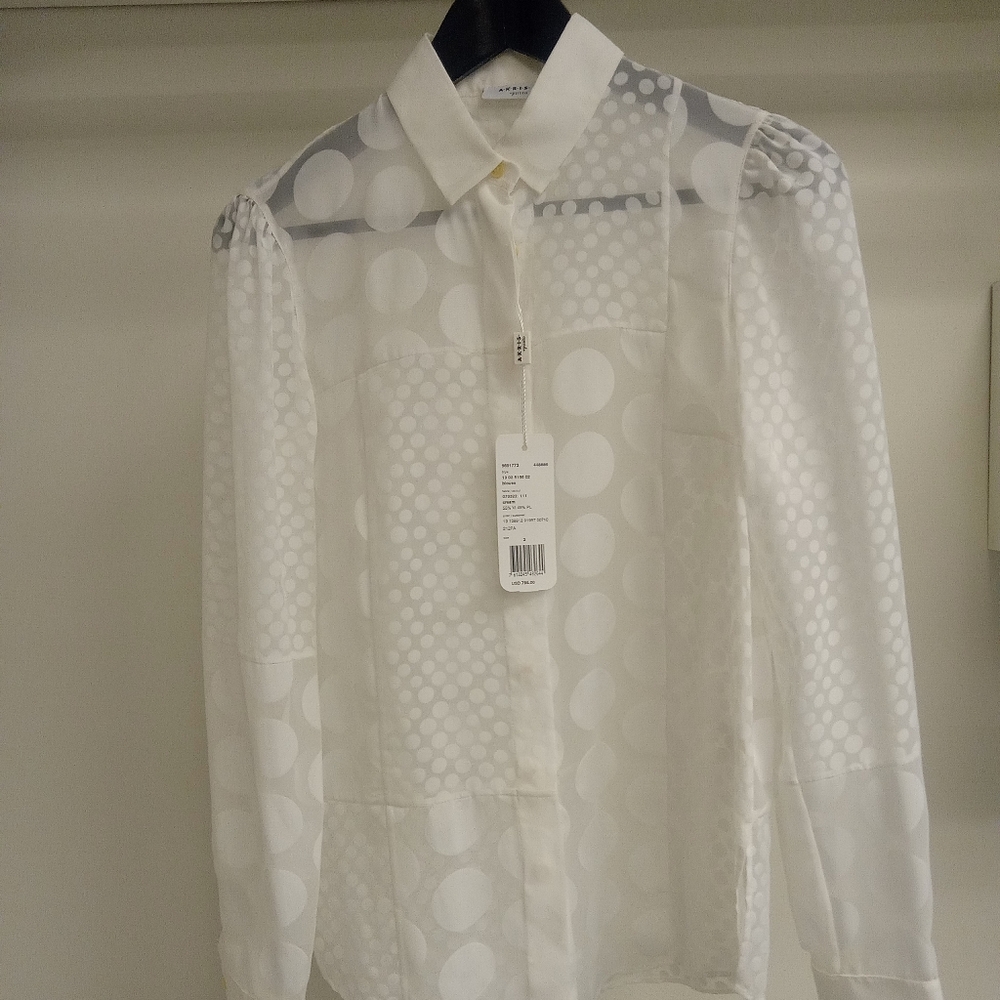 Akris Punto White Sheer Polka Dot Panel Button-Down
